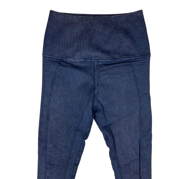 Avocado Moto Leggings Ribbed Waistband Sculpt High Rise Seamless Stretch S Blue - Picture 2 of 6